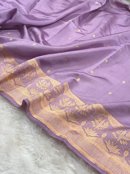 Banarasi Lavender Shades Handwoven Pure Paper Silk Saree RM-89