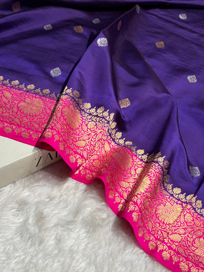 Contrast Purple With Rani Boota Handwoven Pure Katan Paper Silk RM-33
