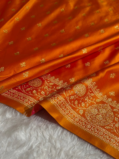 Banarasi Satin Katan Saree With Boota in Fanta Orange Shades SK117
