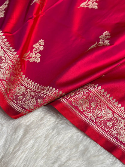 Reddish Magenta With Floral Border Mashru Silk Saree MSM-97
