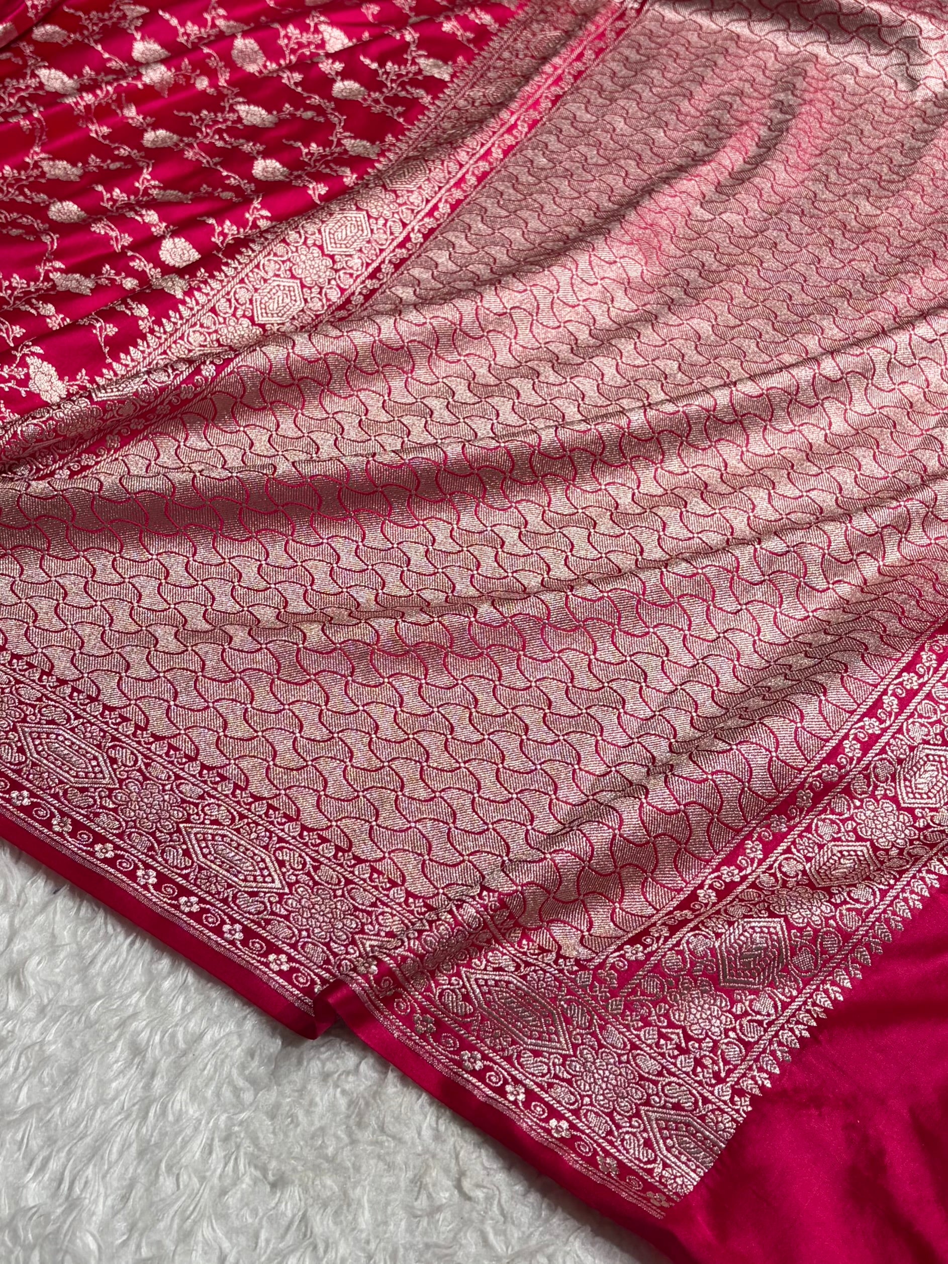 Banarasi Rani Pink Shades Floral Mashru Silk Saree MCS92