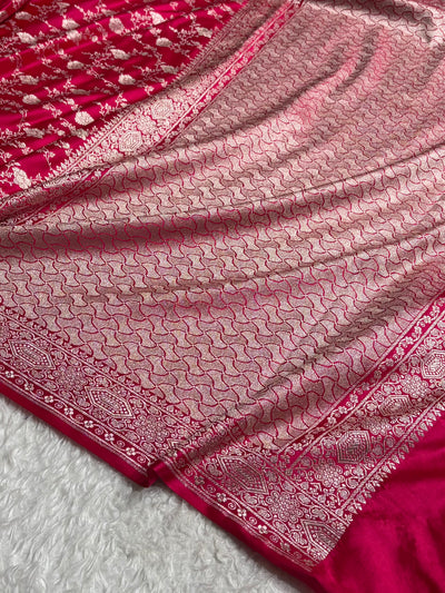 Banarasi Rani Pink Shades Floral Mashru Silk Saree MCS92