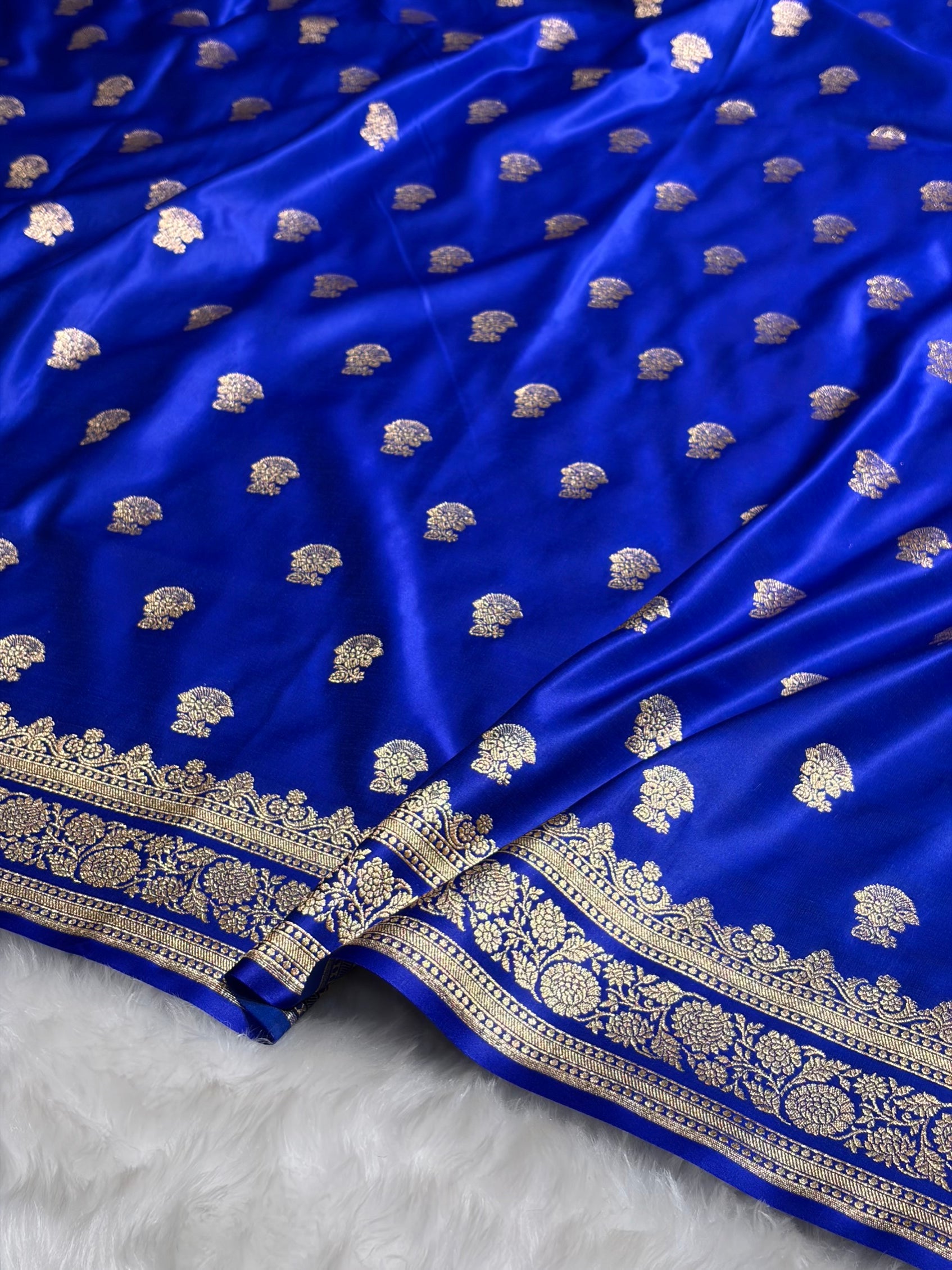 Royal Blue Booti Pattern Satin Katan Silk Saree SK49