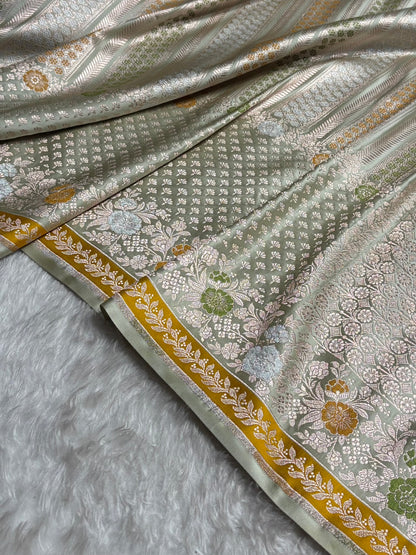 Banarasi Pastel Beige Shades Floral Minakari Skirt Border Mashru Silk Saree MSM-83