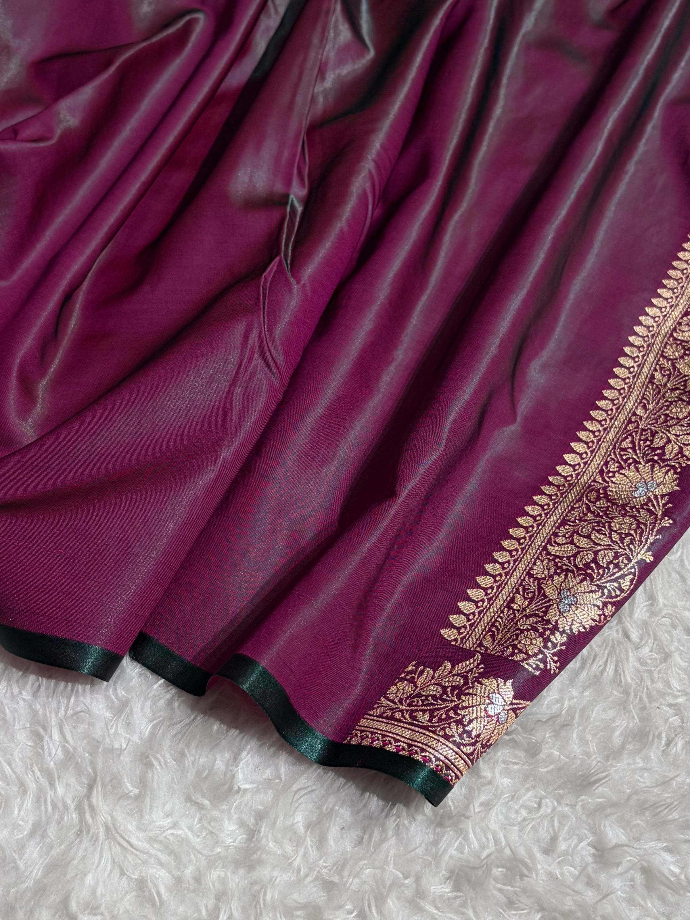 Banarasi Cross Wine Shades Minakari Booti Pattern Banarasi Satin Silk Saree SS60