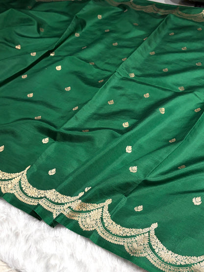 Bottle Green Shades Boota Handwoven Pure Katan Raw Mango Silk RM-19