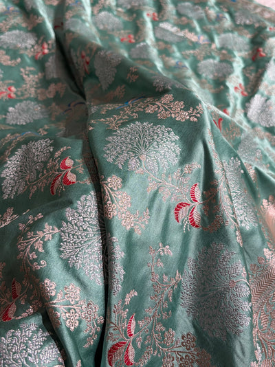 Banarasi Floral Minakari Jaal Pattern in Sea Green Shades Floral Mashru Silk Saree MCS100