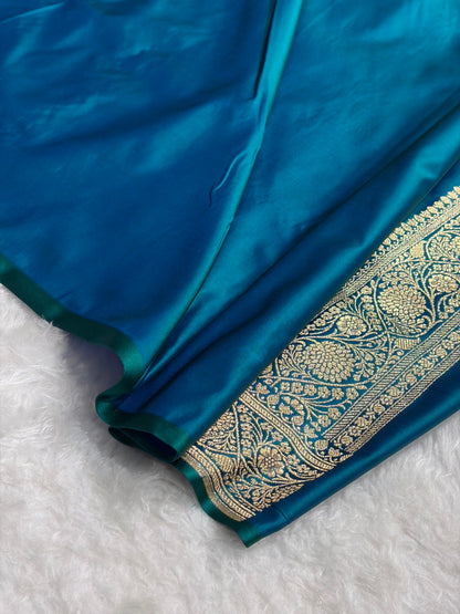 Peacock Shades Banarasi Boota Pattern Floral Mashru Silk Saree MSM-108