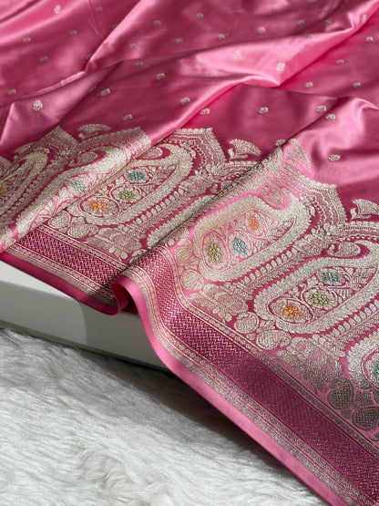 Banarasi Skirt Border Pattern in Baby Pink Shades Floral Mashru Silk Saree MCS95