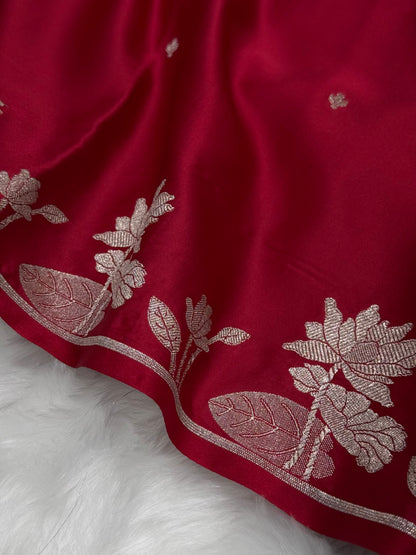 Pinkish Maroon Shades Floral Booti Mashru Silk Saree MS54