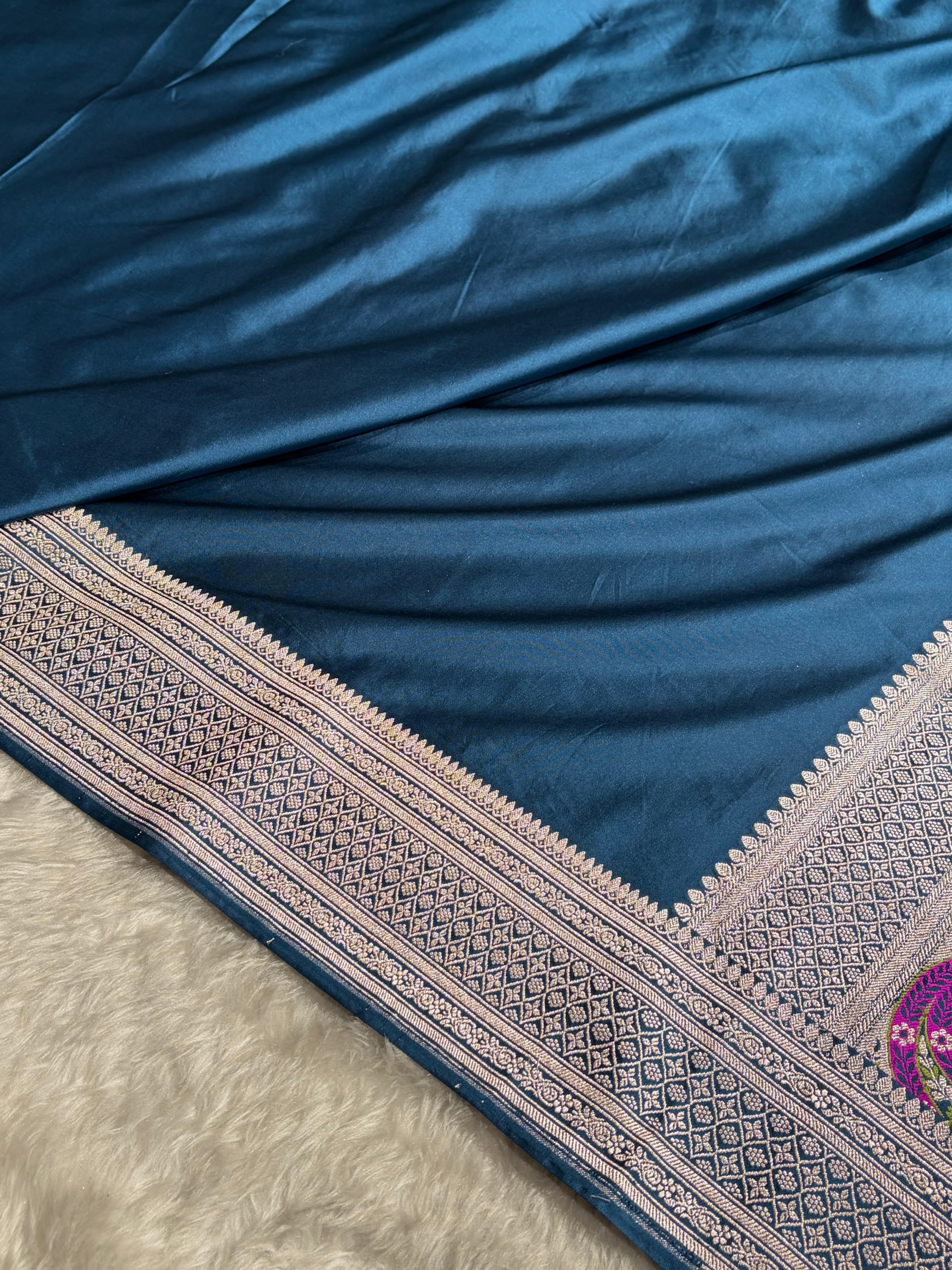 Banarasi Plain German Blue Shades With Minakari Pallu Mashru Silk Saree MCS82