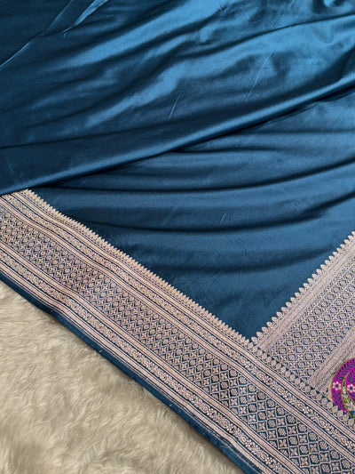 Banarasi Plain German Blue Shades With Minakari Pallu Mashru Silk Saree MCS82