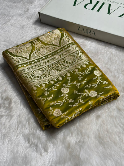 Liril Green Banarasi Jaal Katan Silk Saree SKM37