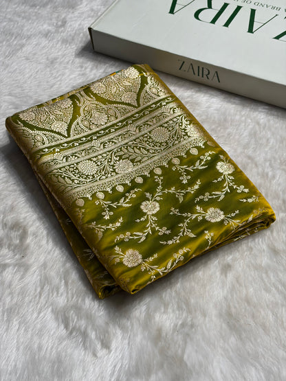 Liril Green Banarasi Jaal Katan Silk Saree SKM37