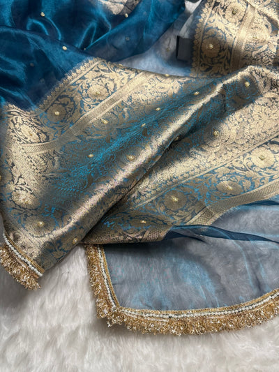 German Blue Shade Pure Tissue Silk Saree with Gota Patti BPTGP-17