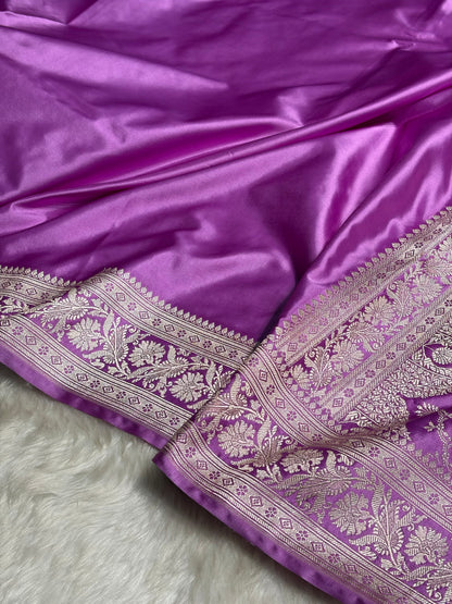 Lavender Plain Mashru Silk Saree MS22