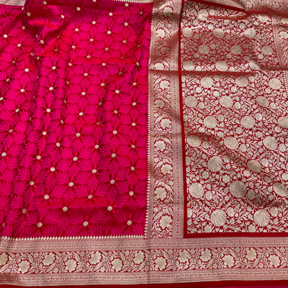 Reddish Pink Tanchoi Mashru Silk Saree