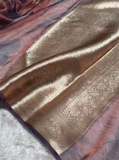 Banarasi Cross Chocolate Shades Pure Tissue Silk Saree PT-60