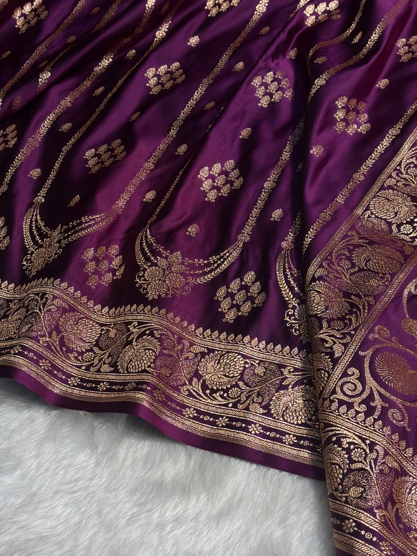Wine Floral Boota Pattern Satin Katan Silk saree SK39