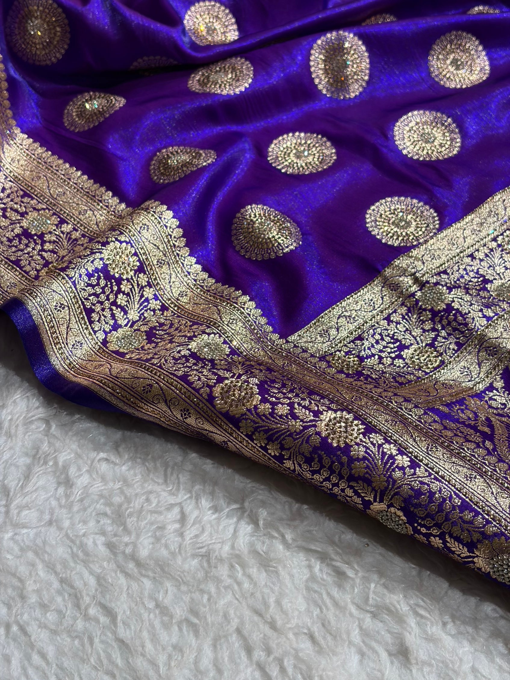 Purple Shades Banarasi With Swarovski Stone Work Satin Silk Saree BSS33