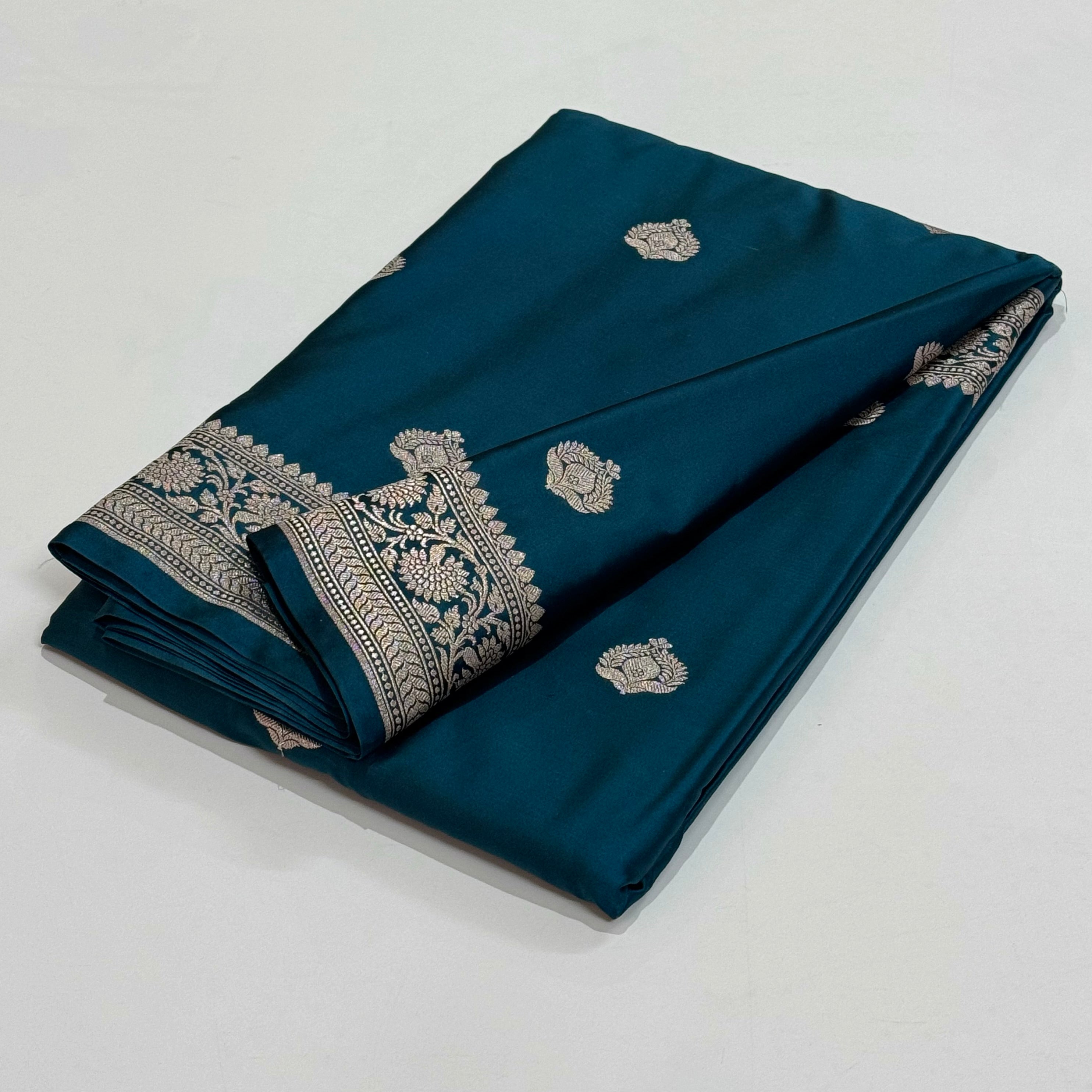 Dark German Blue Boota Mashru Silk Saree