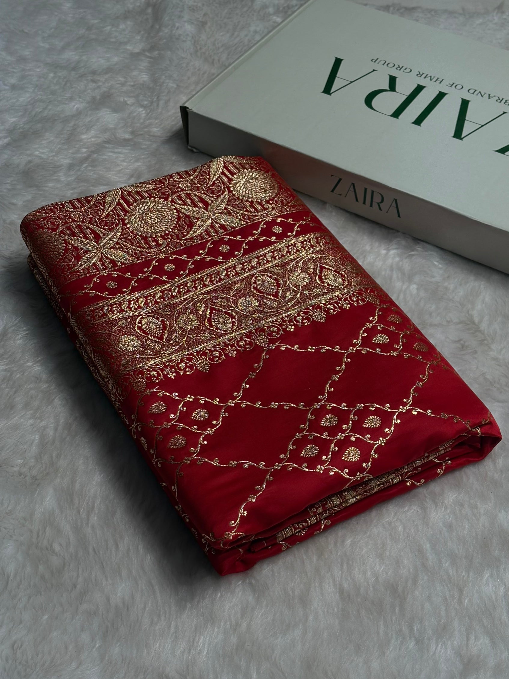 Red Jaal Satin Katan Silk Saree SK21