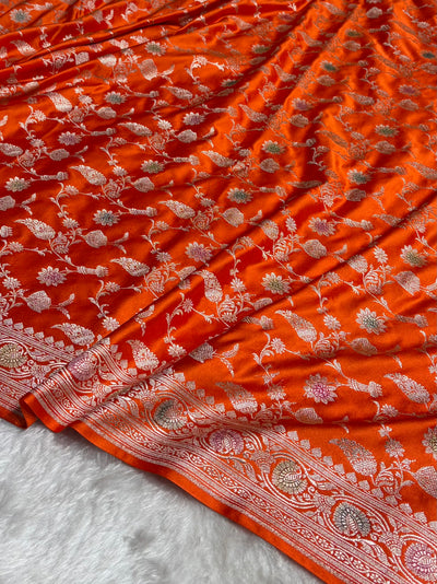 Orange Shades In Banarasi Minakari Jaal Mashru Silk Saree MCS42