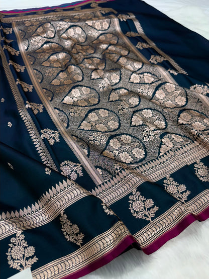 German Blue Booti Mashru Silk Saree MSM 15