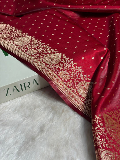 Ultra Light Weight Satin Silk Boota in Maroon Shades SS31