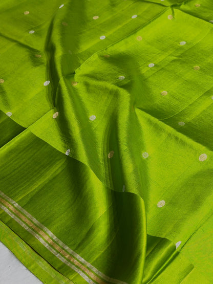 Parrot Green Shades Meena Boota Handwoven Pure Katan Raw Mango Silk RM-01
