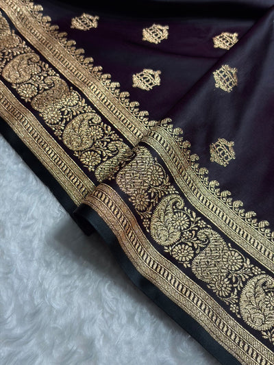 Banarasi Satin Katan Saree Booti Pattern in Dark Wine Shades SK137