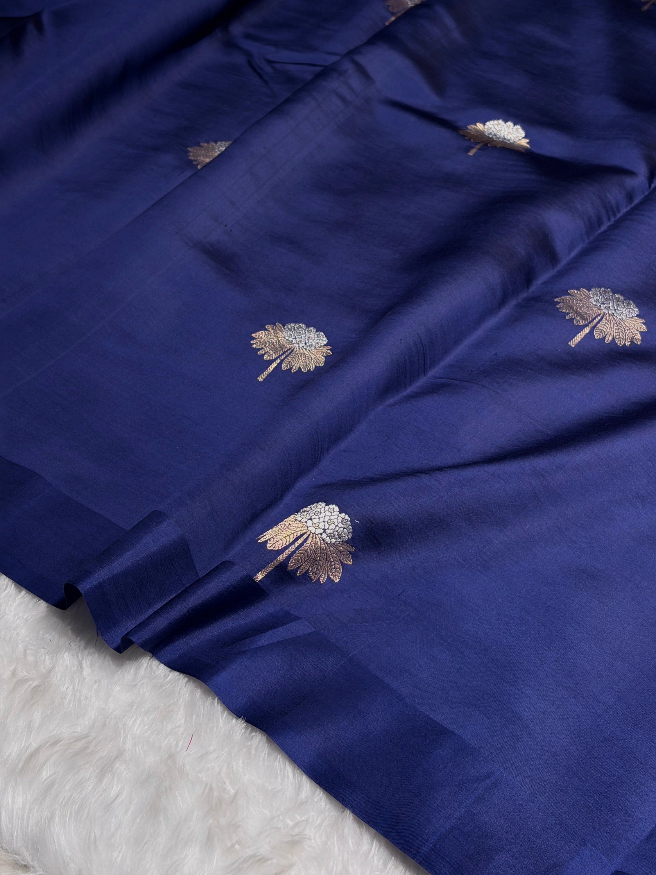Navy Blue Shades Meena Boota Handwoven Raw Mango Silk RM-43