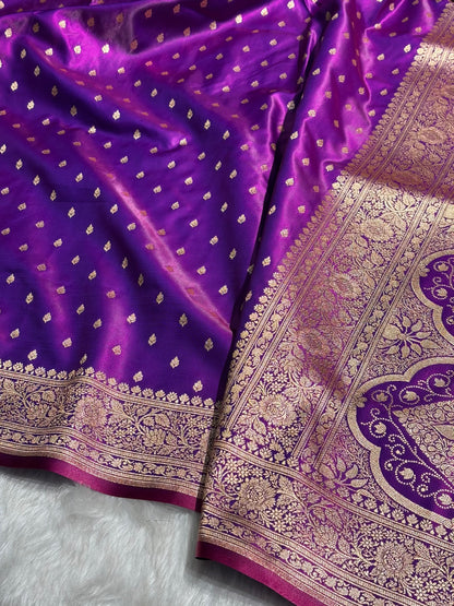 Ultra Light Weight Satin Silk Booti in Purple Cross Shades SS06