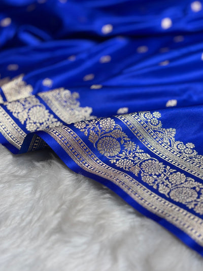 Royal Blue Booti Pattern Satin Katan Silk Saree SK51