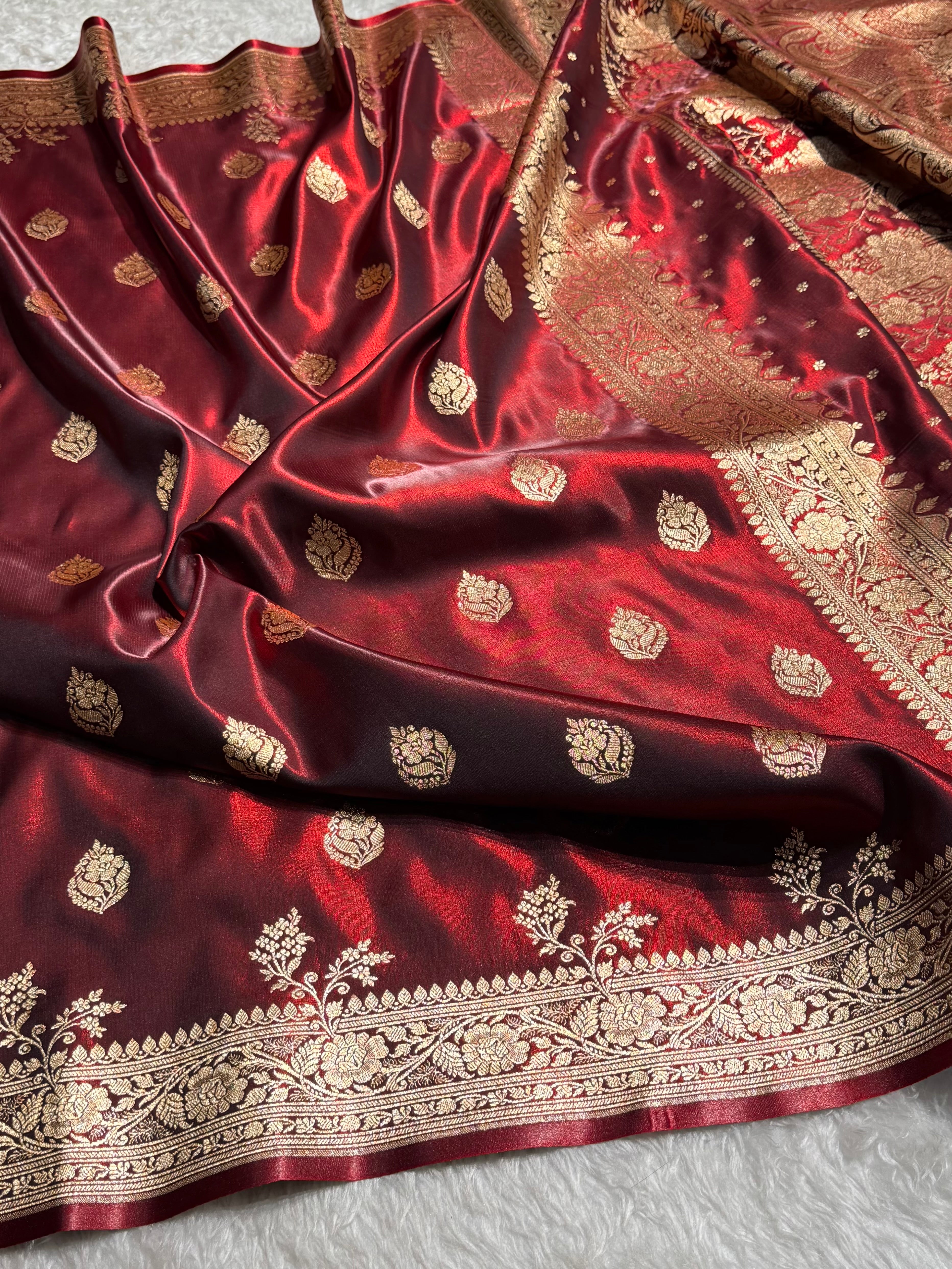 Satin Silk Booti in Maroon SS20