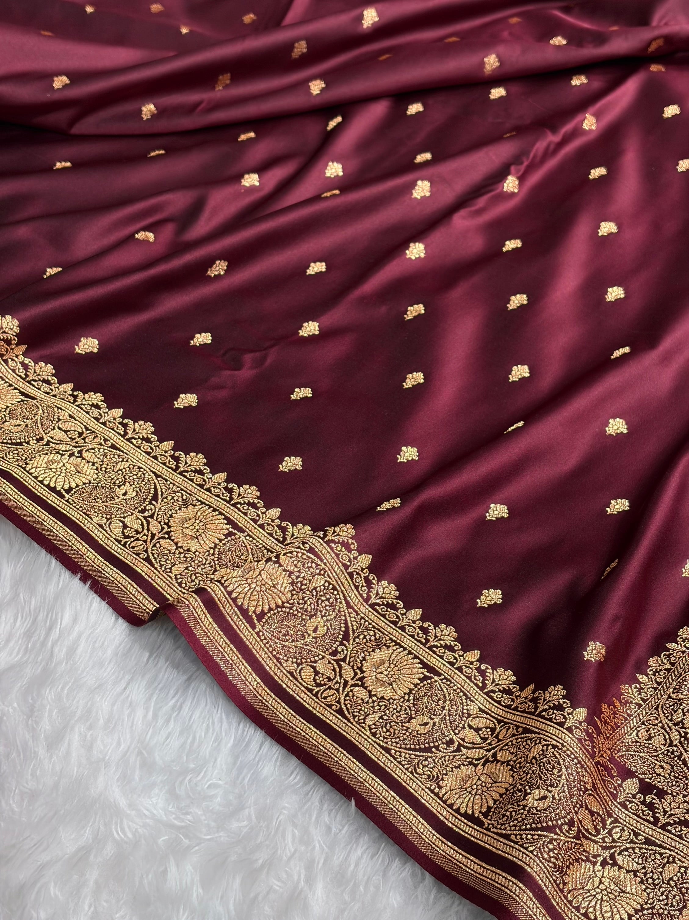 Banarasi Satin Katan Saree With Boota in Chocolate Shades SK104