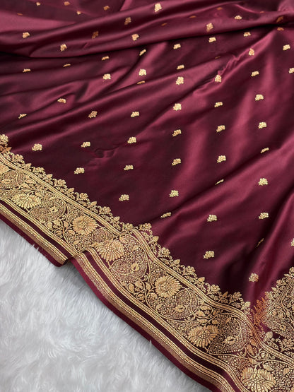 Banarasi Satin Katan Saree With Boota in Chocolate Shades SK104