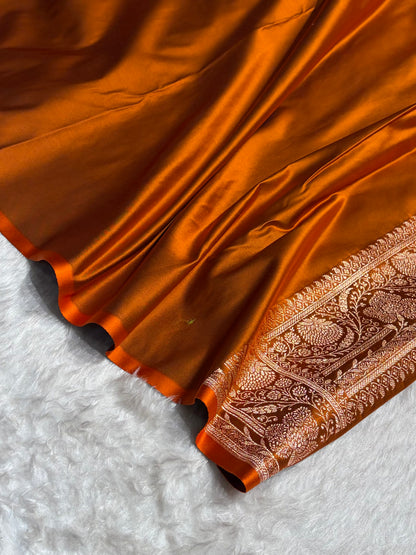 Banarasi Satin Katan Saree in Rust Orange Shades SK84