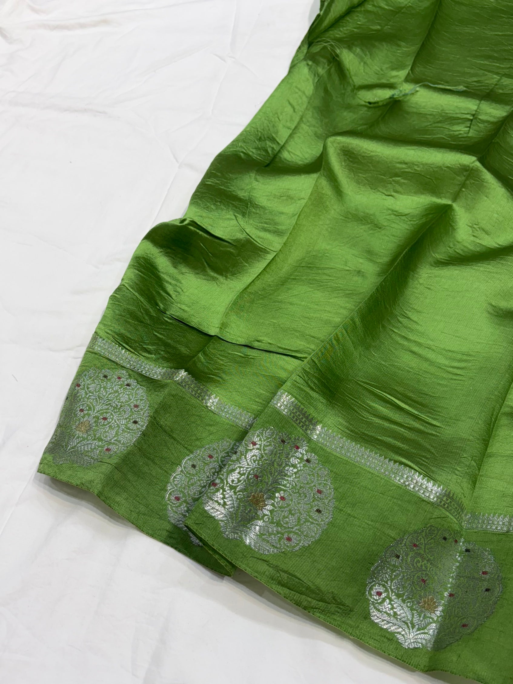 Green Flower Booti Pure Caramel Silk Saree