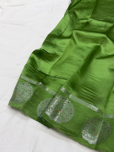 Green Flower Booti Pure Caramel Silk Saree