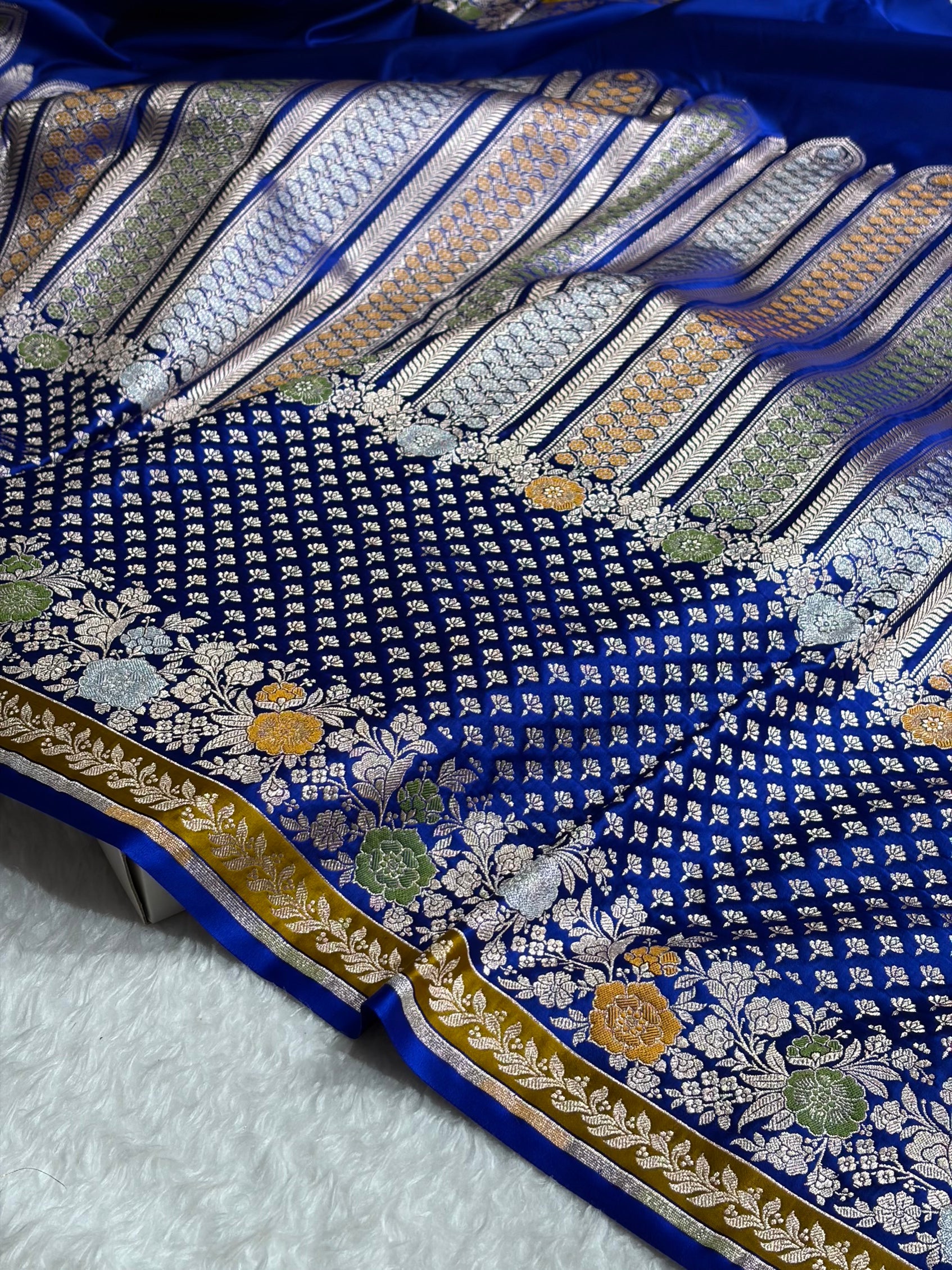 Royal Blue Banarasi Shades Floral Minakari Skirt Border Mashru Silk Saree MSM-83