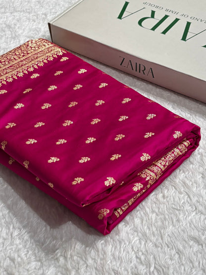 Banarasi Satin Katan Saree With Boota in Rani Shades SK89