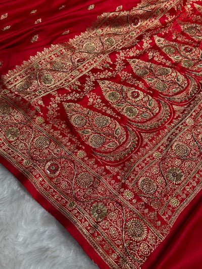 Banarasi Bridal Red Work Pattern Satin Katan Silk Saree BSK82