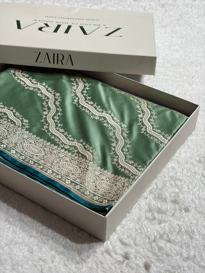 Banarasi Cross Pattern in Sea Green Shades Floral Mashru Silk Saree MCS93