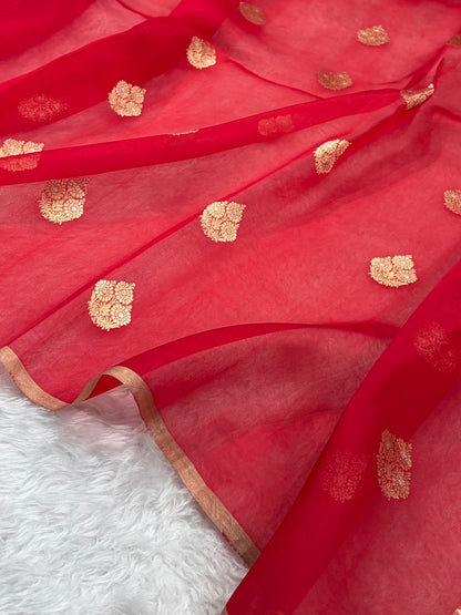 Pure Banarasi Organza Red Shades With Minakari Floral Banarasi Silk Saree PO-30