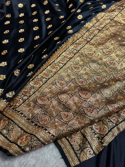 Bridal Banarasi Black Work Pattern Satin Katan Silk Saree BSK137