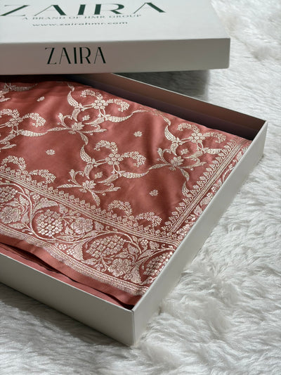 Peach Shades Banarasi With Floral Jaal Pattern Mashru Silk Saree MSM-134