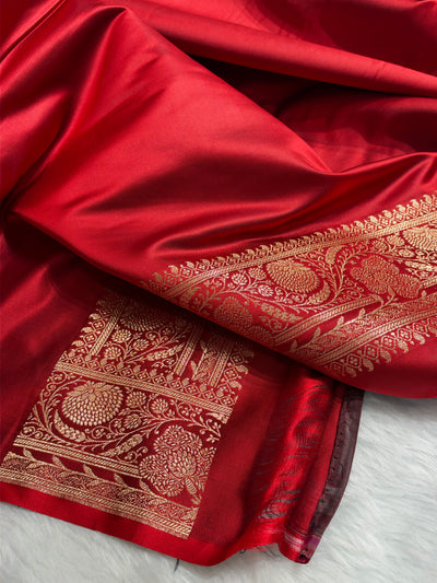 Banarasi Satin Katan Saree Floral Booti Pattern in Contrast Rose Gold / Maroon Shades SK153