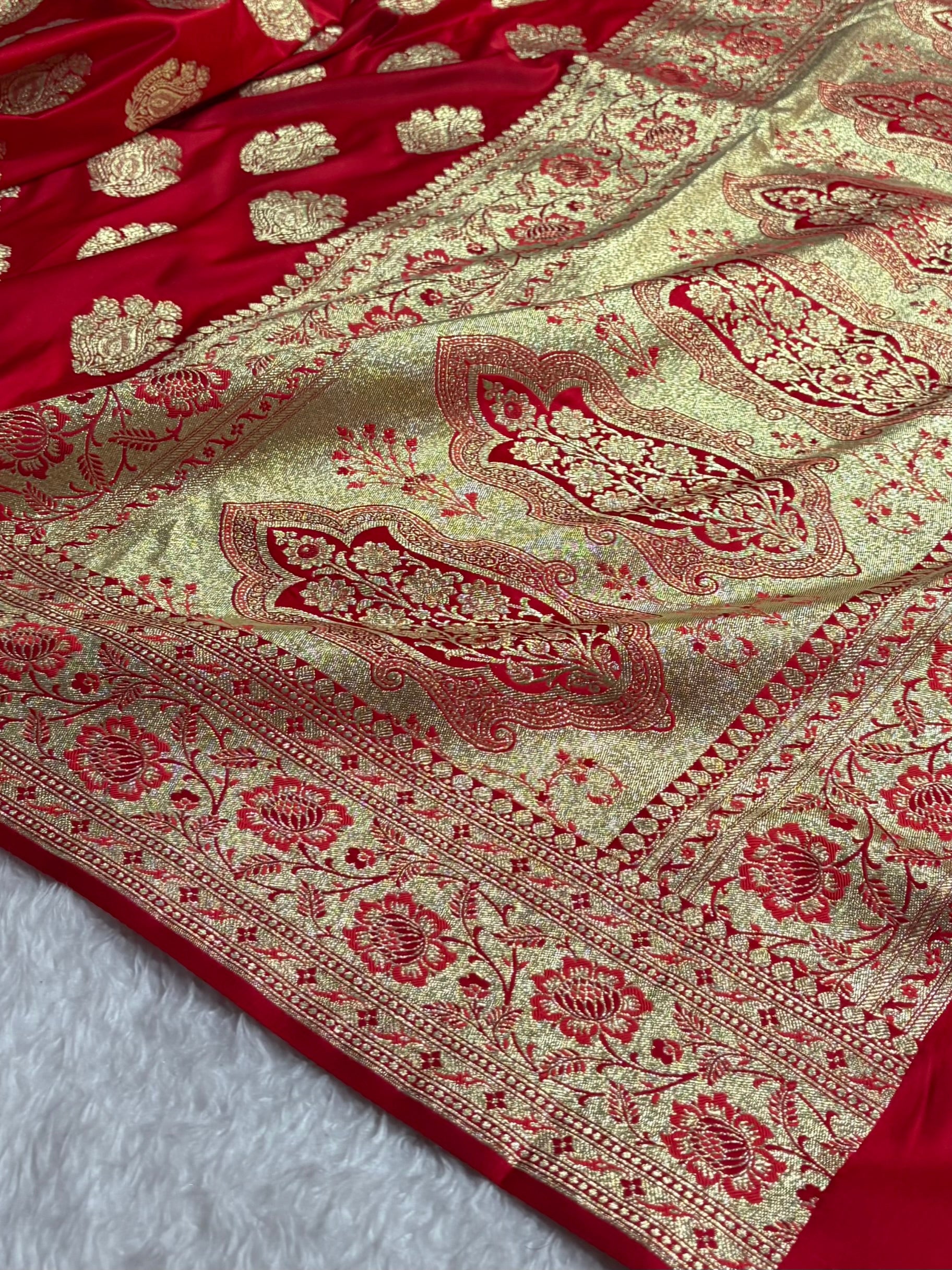 Banarasi Satin Katan Saree in Red Shades