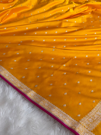 Premium Banarasi Satin Katan Saree in Mustard Gold Shades SK90